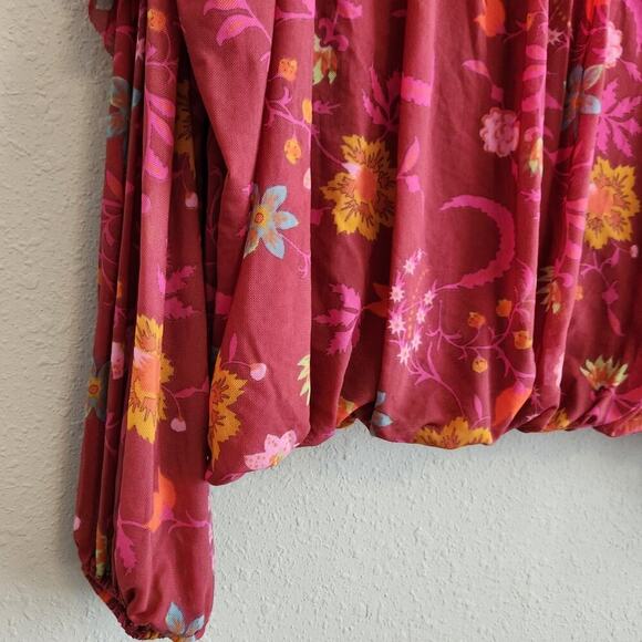 Free People Size Small Wildflower Honey Berry Floral Boho‎ Balloon Sleeve Blouse - Picture 4 of 12